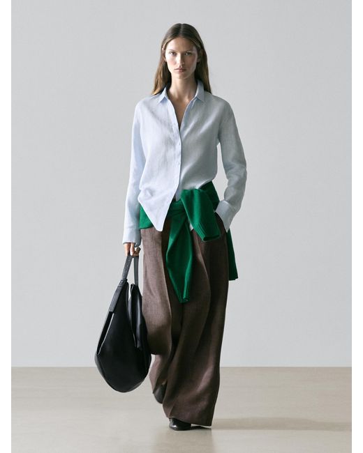 MASSIMO DUTTI White Flowing Linen Shirt