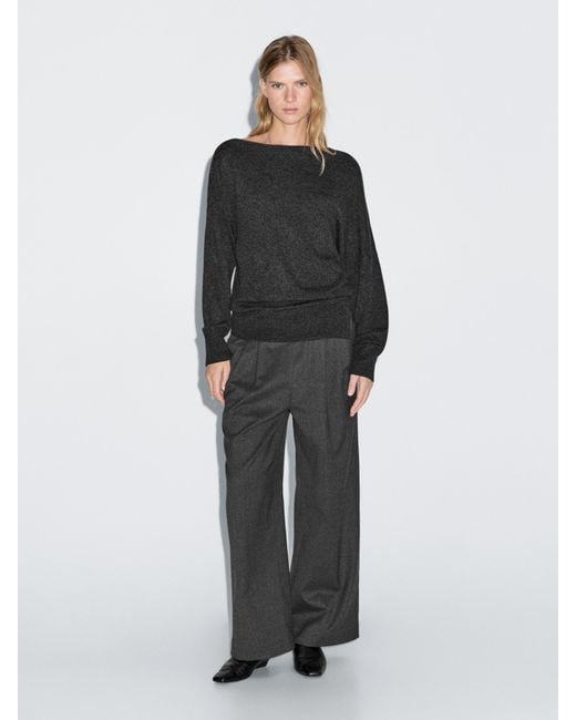 MASSIMO DUTTI Gray Wool Blend Trousers With Elasticated Waistband