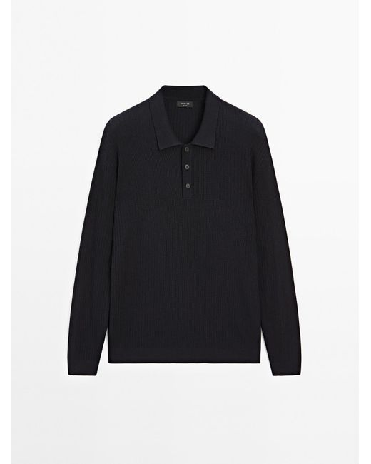 MASSIMO DUTTI Tricot Polotrui Van Katoenmix in het Black voor heren