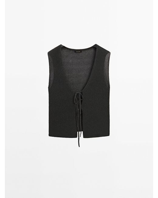 MASSIMO DUTTI Black Knit Vest With Tie Details