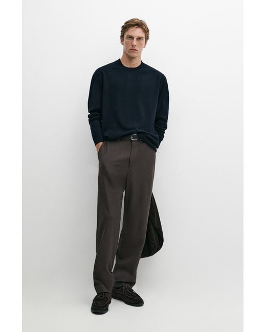 MASSIMO DUTTI Blue Wool Blend Round Neck Knit Sweater for men