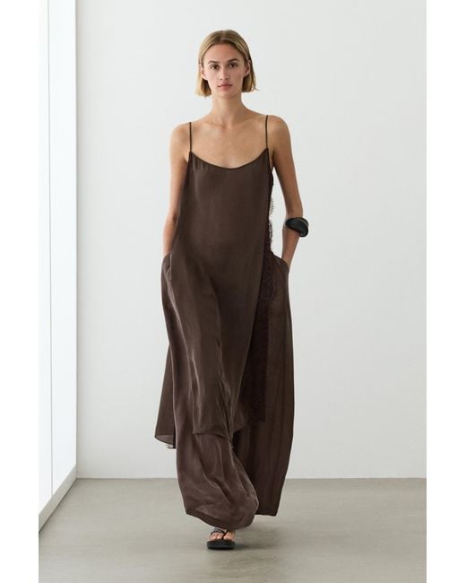 MASSIMO DUTTI Brown Lace Detail Slip Dress Total Look