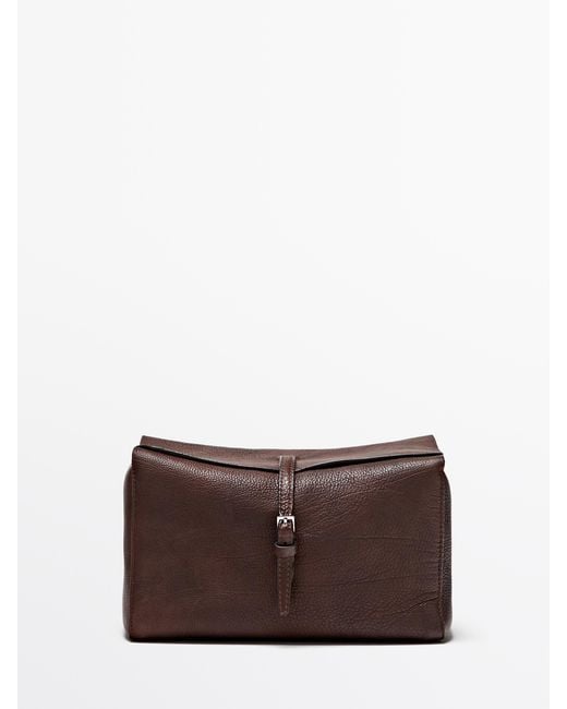 MASSIMO DUTTI Brown Nappa Leather Travel Toiletry Bag