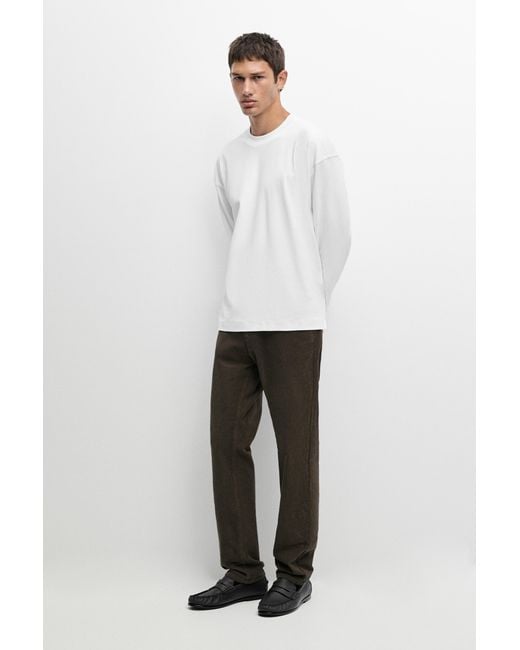 MASSIMO DUTTI White 100% Cotton Long Sleeve Boxy T-Shirt for men