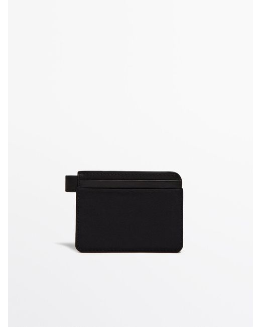 MASSIMO DUTTI Contrast Nylon Card Holder With Leather Details in White ...