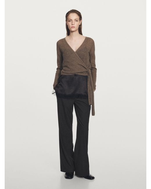 MASSIMO DUTTI Gray Pinstripe Wide-Leg Trousers