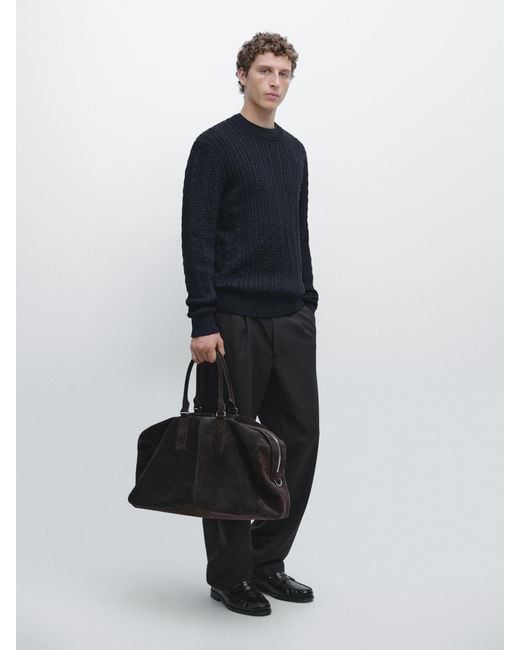 MASSIMO DUTTI Blue 100% Cotton Round Neck Cable Knit Jumper for men