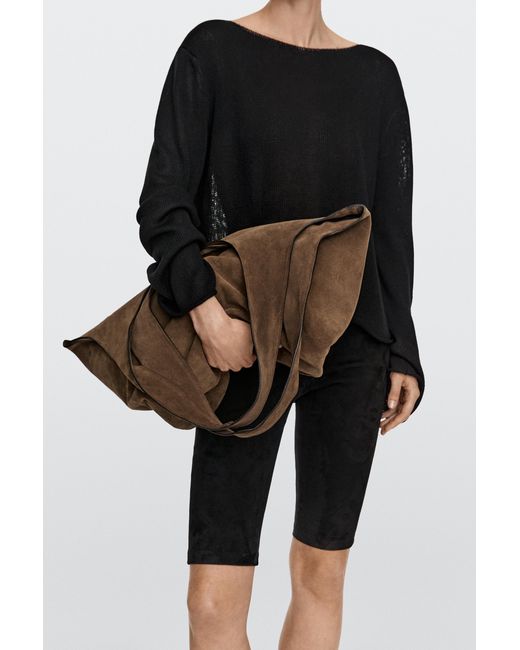 MASSIMO DUTTI Black Split Leather Maxi Tote Bag