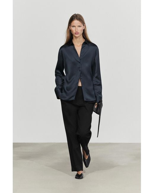 MASSIMO DUTTI Blue Flowing Satin Shirt