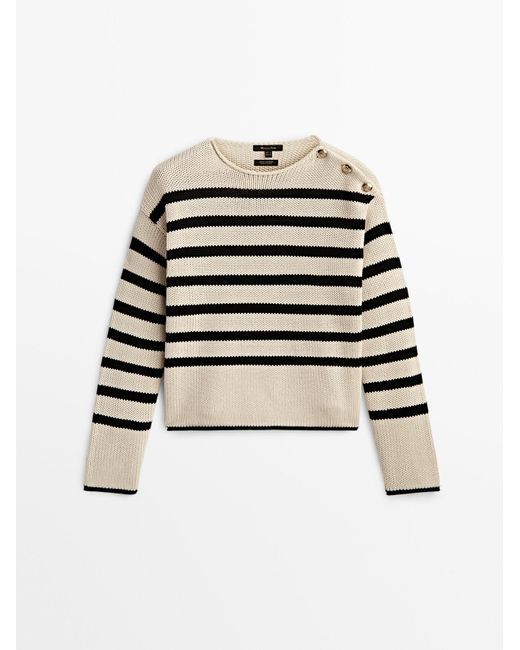 MASSIMO DUTTI Natural Striped Cotton Sweater