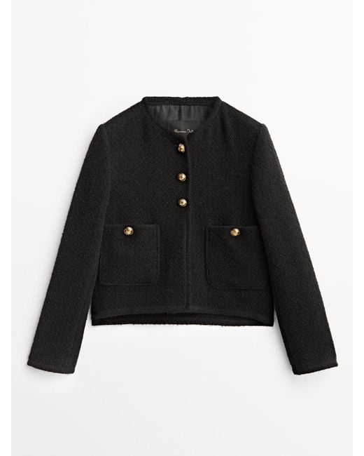 MASSIMO DUTTI Cropped Jacket With Golden Buttons in Black | Lyst