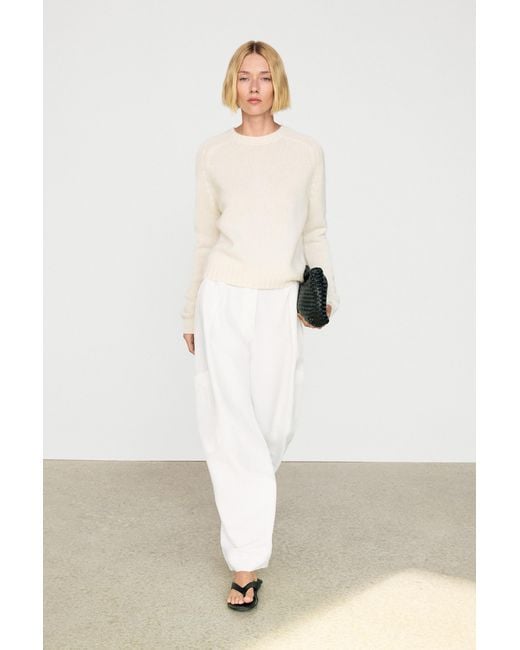 MASSIMO DUTTI White Cropped 100% Cashmere Knit Sweater