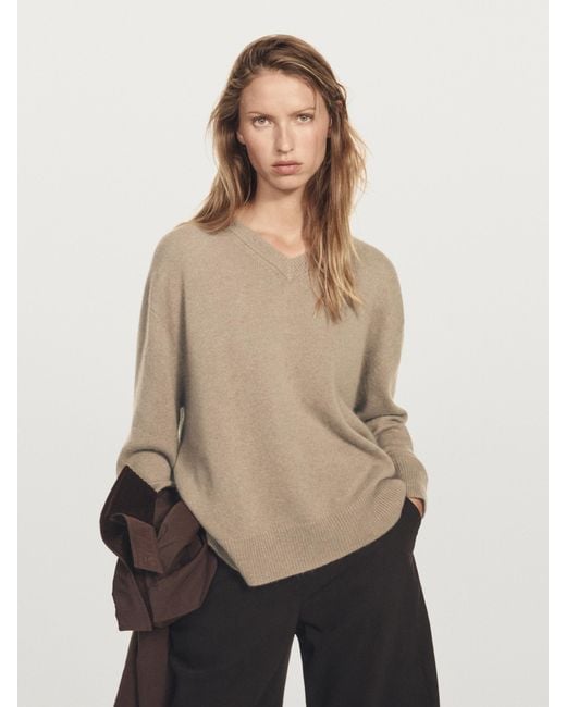 Pull En Maille 100 Cachemire À Col En V MASSIMO DUTTI en coloris Natural