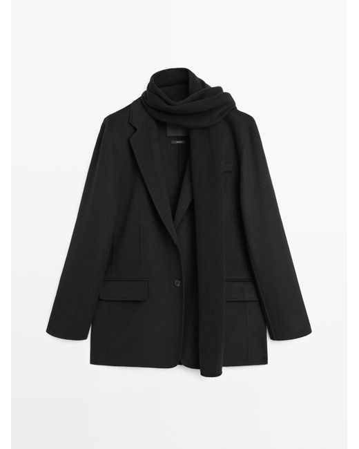 MASSIMO DUTTI Blazer Van Wolmix Met Sjaal in het Black