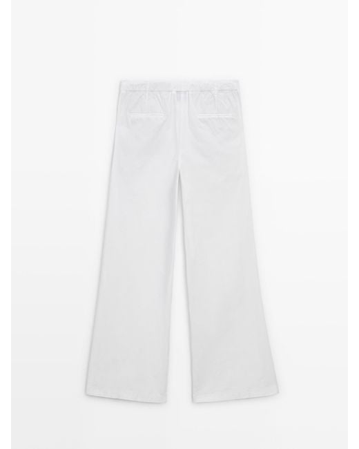 MASSIMO DUTTI White Wide-Leg Low-Rise Straight-Fit Trousers