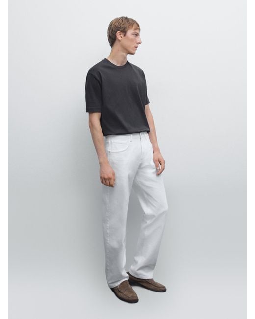 MASSIMO DUTTI White 100% Mercerised Cotton T-Shirt for men