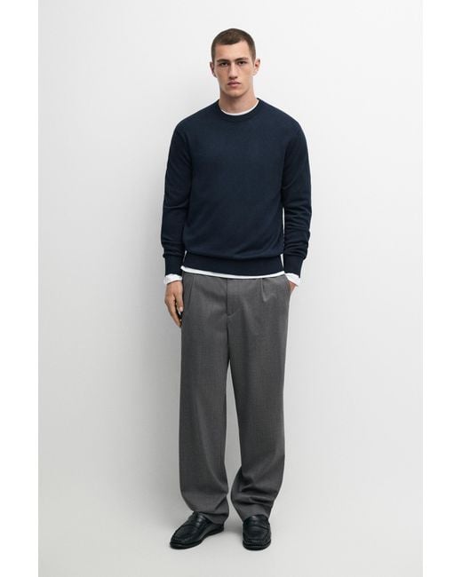 MASSIMO DUTTI Blue Cotton Blend Knit Sweater for men