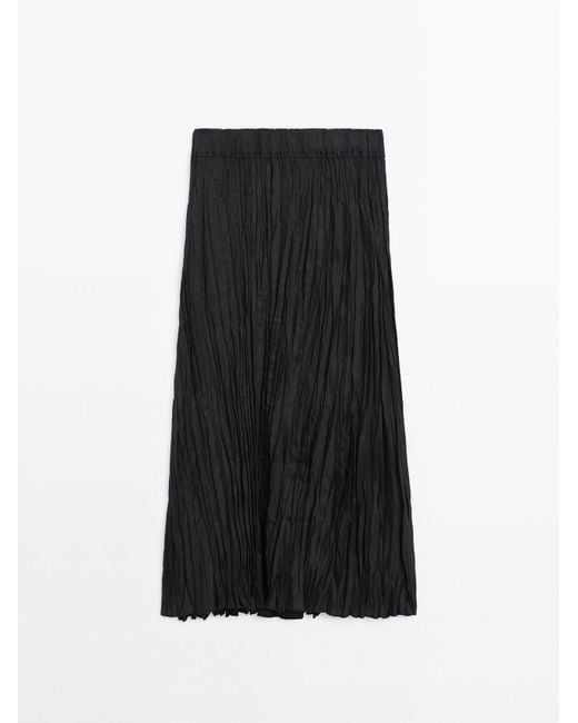 MASSIMO DUTTI Black Pleated Midi Skirt