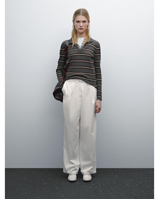 MASSIMO DUTTI Gray Fließende Hose Aus Baumwollmischgewebe