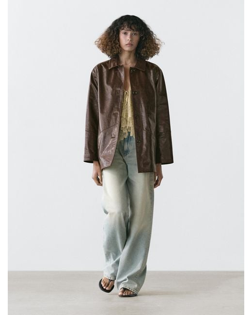 MASSIMO DUTTI Brown Nappa Leather Jacket