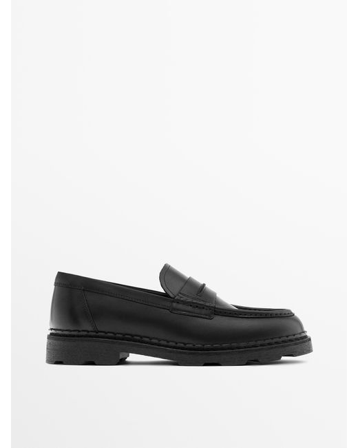 MASSIMO DUTTI White Leather Track-Sole Loafers With Penny Strap for men
