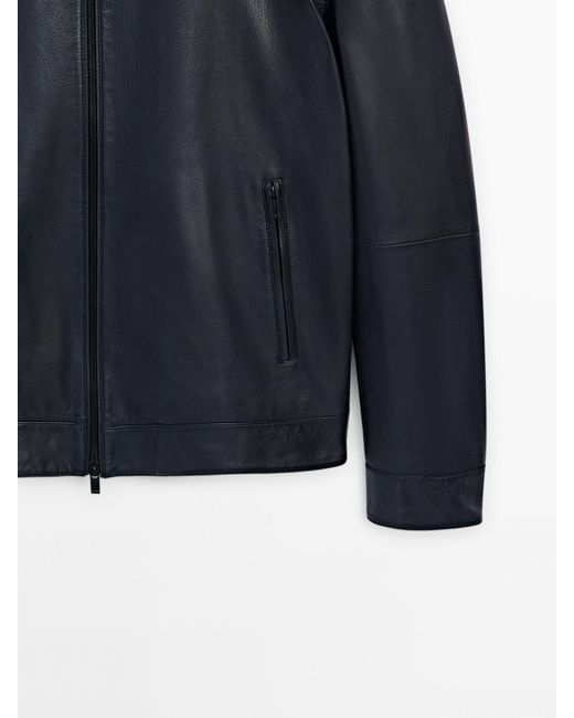 MASSIMO DUTTI Blue Nappa Leather Jacket for men
