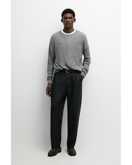 MASSIMO DUTTI Gray Linen Cotton Mouliné Knit Sweater for men