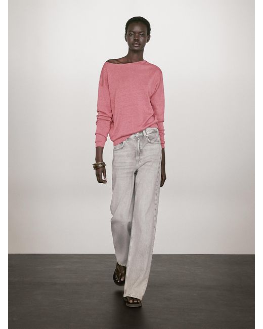 MASSIMO DUTTI Pink Linen Boat Neck Sweater