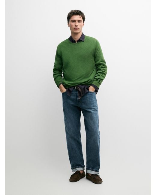 MASSIMO DUTTI Green Linen And Cashmere Knit Crew Neck Sweater for men