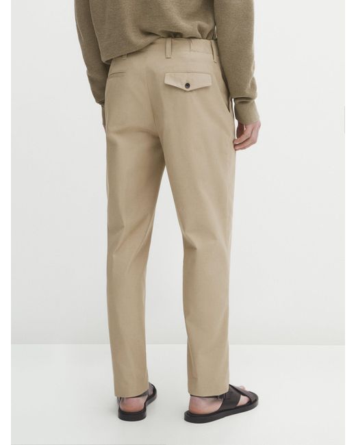 MASSIMO DUTTI Natural Tapered-Fit Cotton Twill Trousers for men