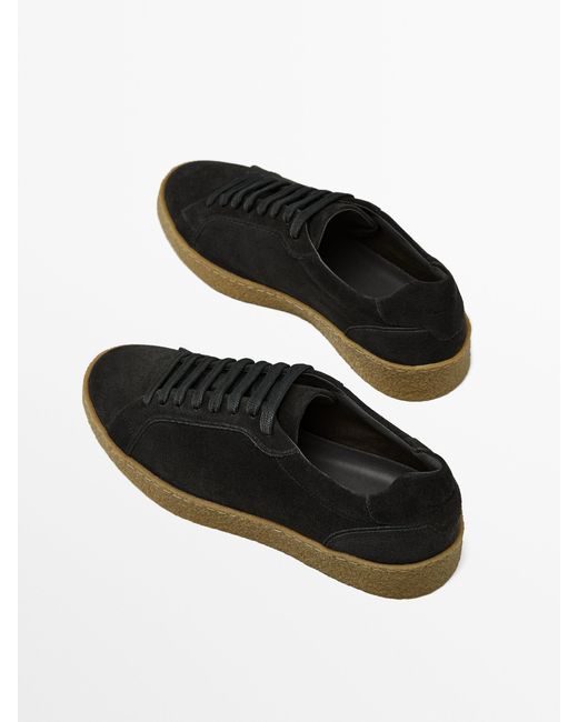 MASSIMO DUTTI Black Split Suede Trainers With Crepe Soles for men