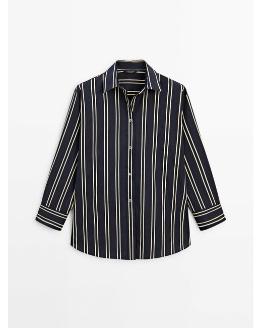 MASSIMO DUTTI Blue Striped Cotton Shirt