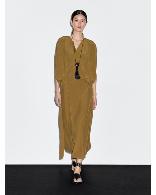 MASSIMO DUTTI White Wrap Dress With Buckle