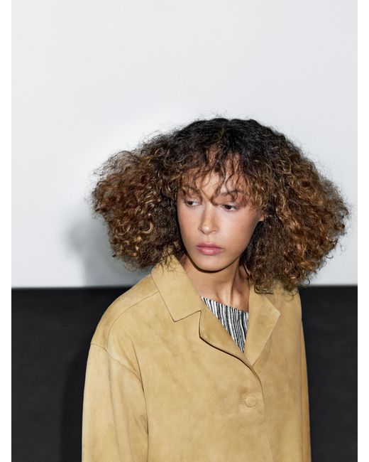 MASSIMO DUTTI Multicolor Long Suede Leather Coat