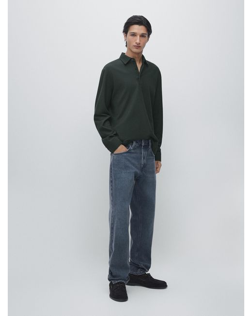 MASSIMO DUTTI Multicolor Long-Sleeved Piqué Polo Shirt for men