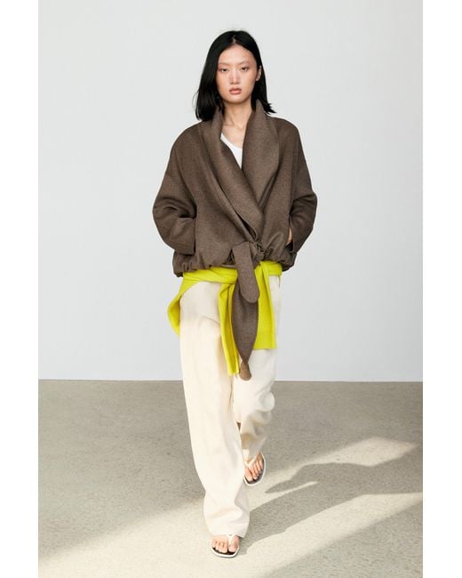 MASSIMO DUTTI Multicolor Wrap-Front Melange Wool Blend Jacket