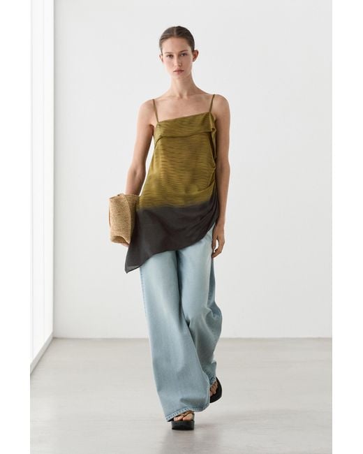 MASSIMO DUTTI Brown Asymmetric Draped Detail Camisole Top