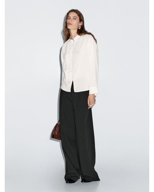 Camisa Cuello Redondo Detalle Botones MASSIMO DUTTI de color White