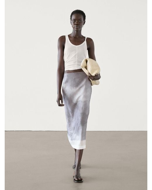 MASSIMO DUTTI Ombré Printed Midi Skirt in White | Lyst UK