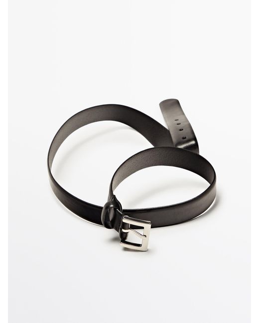 MASSIMO DUTTI White Leather Belt With Square Buckle