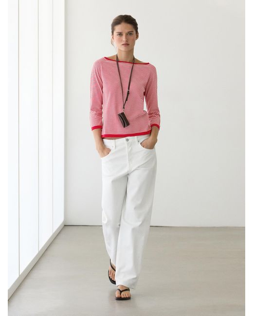 MASSIMO DUTTI Pink Cotton Blend Striped Knit Sweater