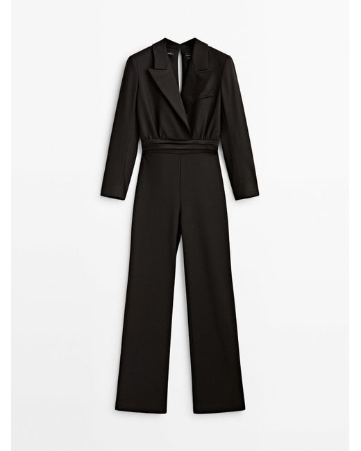 MASSIMO DUTTI Black Jumpsuit With Lapel Collar Studio Lyst