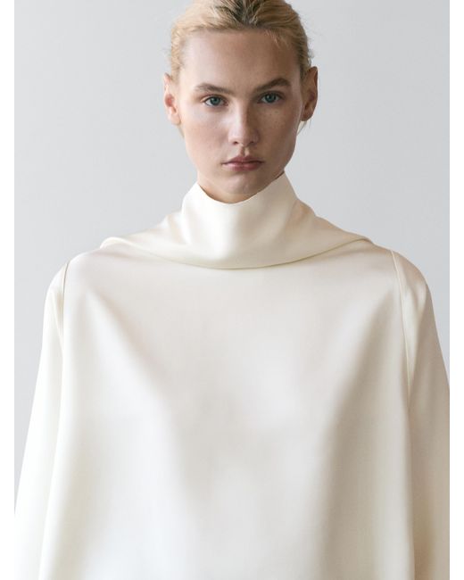 MASSIMO DUTTI White Floaty V-Neck Top
