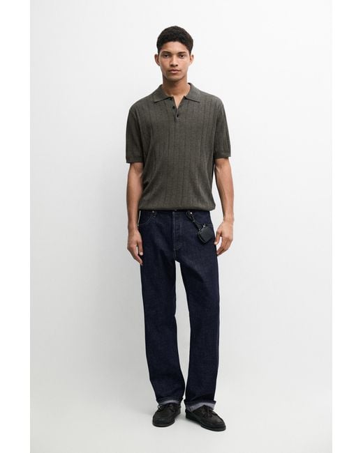 MASSIMO DUTTI Black Knit Short Sleeve Polo Shirt With Cotton for men