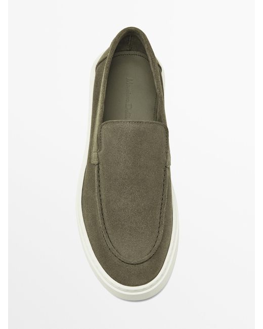 MASSIMO DUTTI Green Split Suede Loafers for men