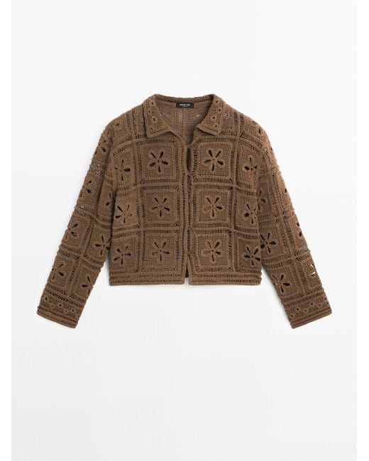 MASSIMO DUTTI Crochet Tricot Vest in het Brown