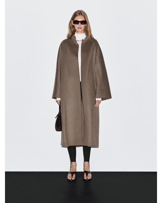MASSIMO DUTTI White Long Open Wool Blend Coat