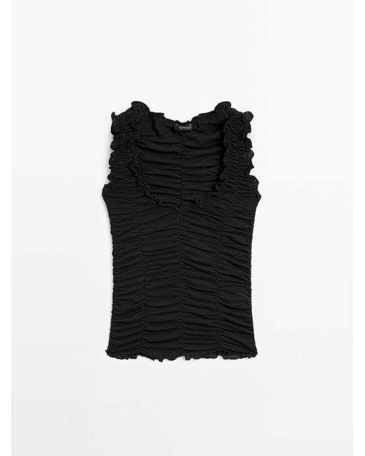 MASSIMO DUTTI Katoenen Top Met Gekreukt Effect in het Black