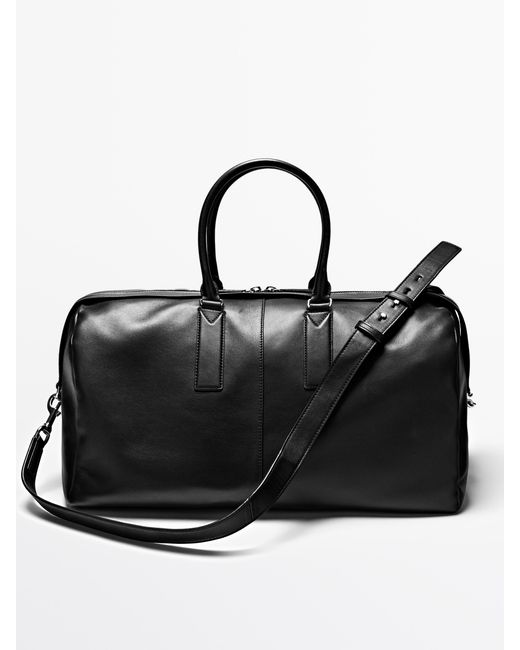 MASSIMO DUTTI Black Nappa Leather Travel Bag for men