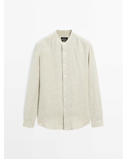MASSIMO DUTTI 100% Linnen Gestreept Overhemd Met Opstaande Kraag in het White voor heren